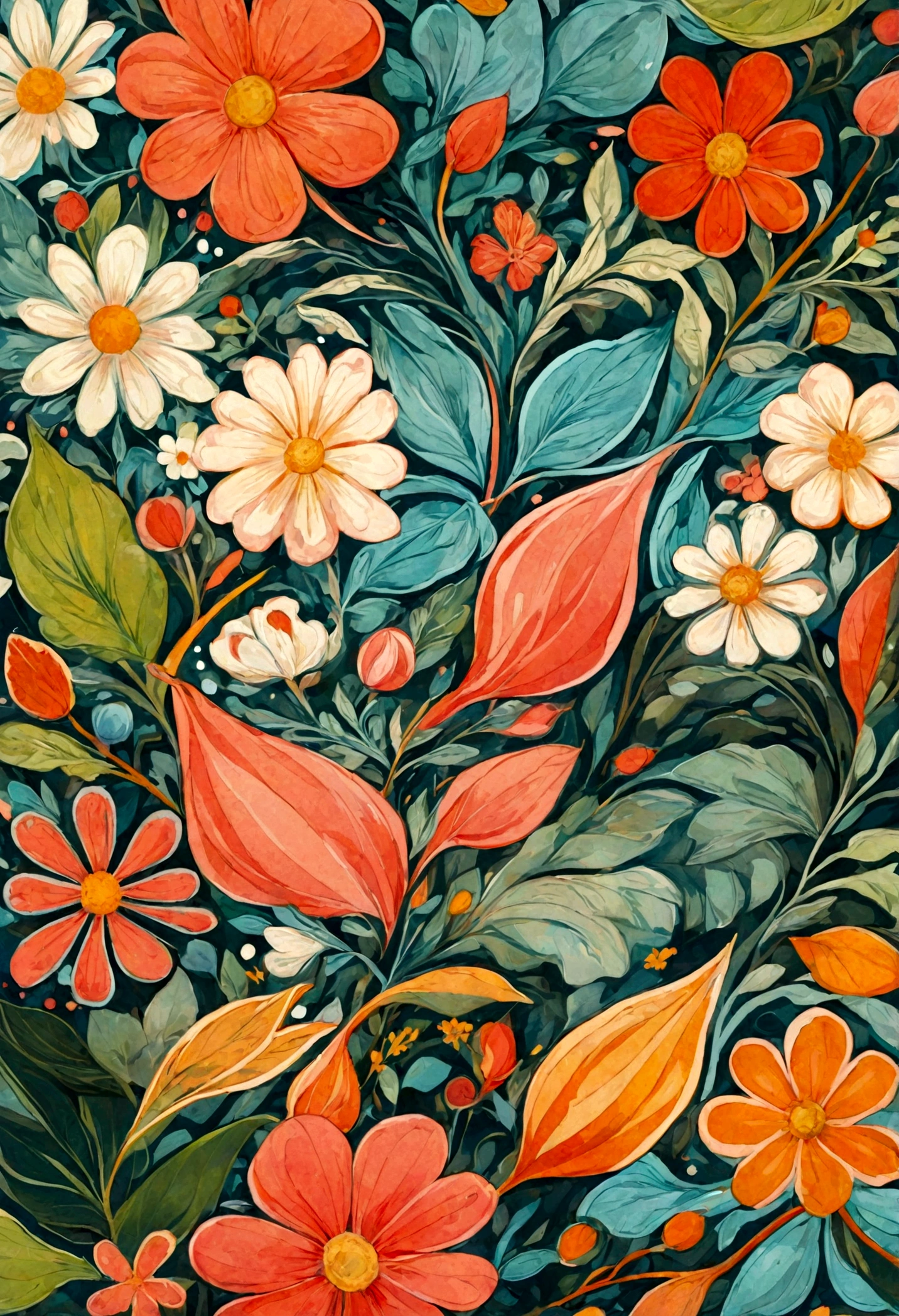 Abstract art illustrtion, flower and leaf, full frame and detail