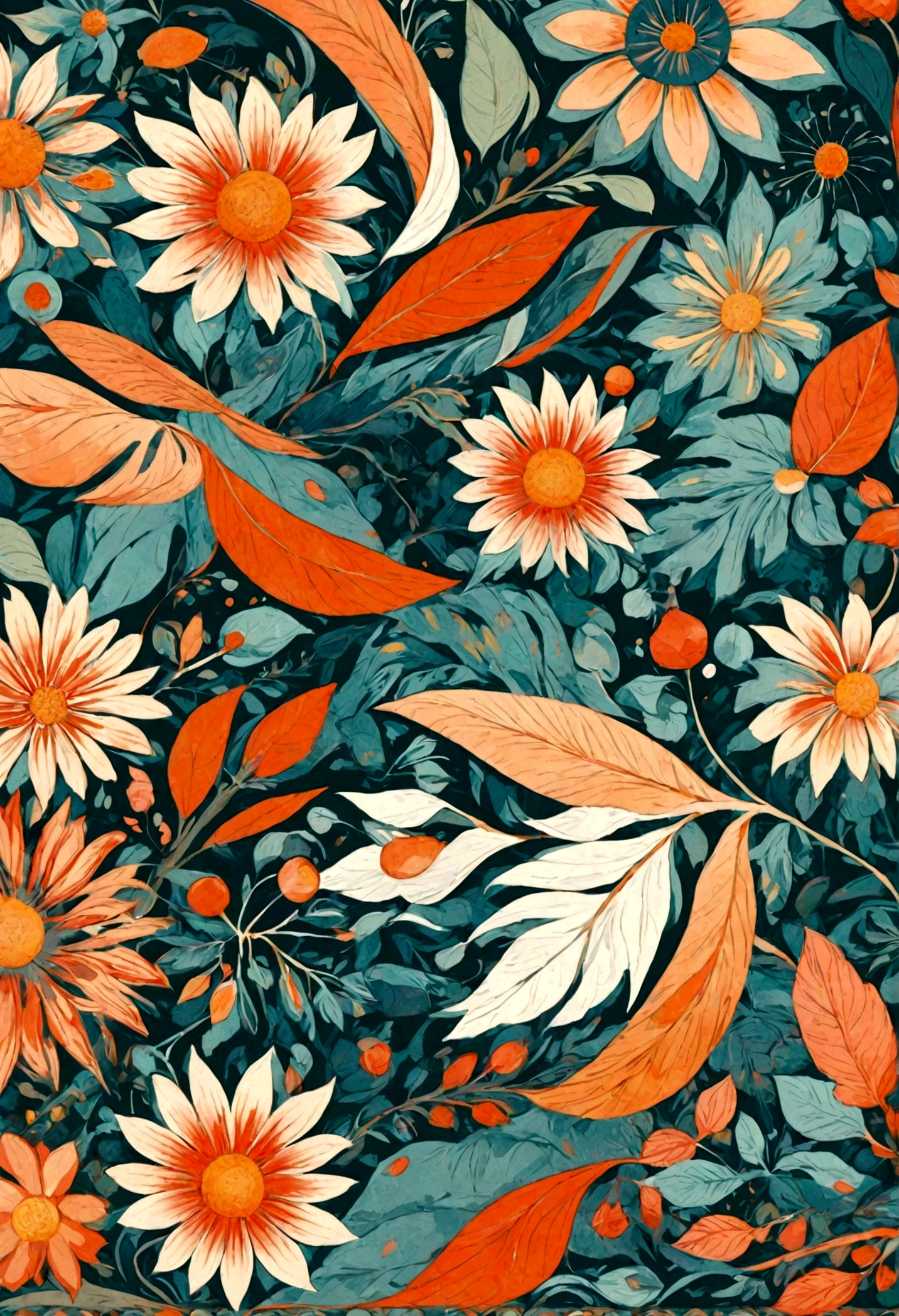 Abstract art illustrtion, flower and leaf, full frame and detail