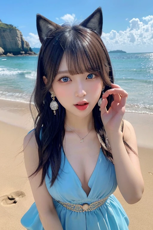 ★composition:(Full body photo)★quality:(2 girls), (Perfect hands:1.2), (Perfect Anatomy:1.2), (best quality:1.3), (masterpiece:1.3), (Very detailed:0.8), , 完璧なface, かわいくて左右対称のface, 童face, Pink Lips, (:1.1), High resolution, High resolution, CG Unity 8k, Nice hands, throw, top quality, ★performance:(笑face:1.3), (:1.4), Happy, charm的な, faceを見て感じる, (Look at other people:1.3), looking up★被写体:(toru asakura: 1.3), ★face:detailed face, (beautiful face: 1.1), beautiful girl, cute, charm, beautiful detailed face, ★eye:blue eyes, detailed eyes, キラキラしたeye, charm的なeyeの反射, キラキラ輝くeye元, Pupil depth and three-dimensional effect, 虹彩の色の微妙な変化 ★イルミネーション:Light of the sun, ★chest: 小さなchest、Detailed skin, (chestの谷間:1.4), Shiny skin, ★hair: :(Wolf Cut)★style: animation, shape, (Wet:1.2), ★environment:Ocean, cloud, Day, Beach, ★Costume :((NSFW)) , jewelry, Earrings, necklace, Earrings, accessories, ★One:Small Head, ★action:Blowjob