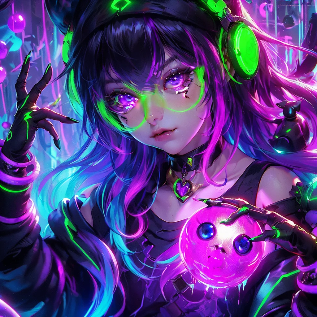 a close up of a person with an evil look on their face, octane trending on cgsociety, goth girl, very stylized character design, instagram art, sticker art, character is covered in liquid, realistic proportions sfw, unique hair designs, dynamic pose realistic, gold and black color scheme, animated movie shot, ui card, krenzcushart