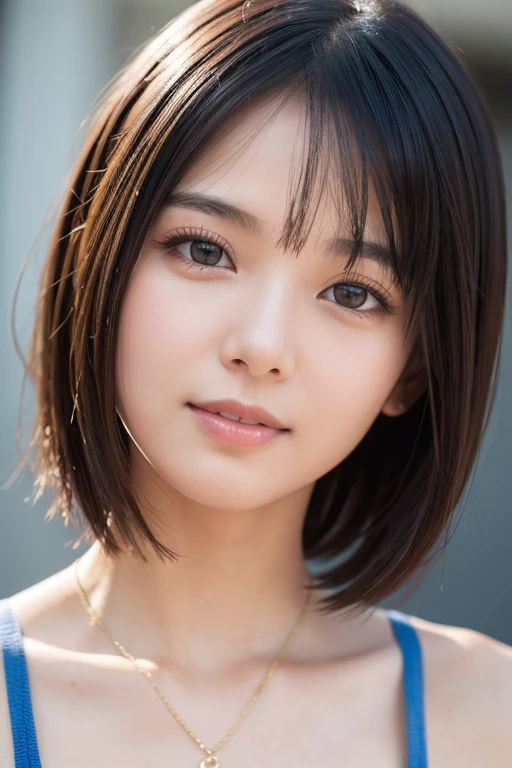 (High resolution:1.3), (16k, Photorealistic, Raw photo, Best image quality: 1.4), Japanese, (One Girl), Beautiful Face, (A vivid face), (Black-haired、short hair:1.3), Beautiful Hairstyles, Realistic eyes, Beautifully detailed eyes, (Realistic Skin), Beautiful skins, attractive, 超A high resolution, Surreal, High detail, Golden Ratio, Highly detailed cute girl,(20-year-old),  Holding a bra in hand