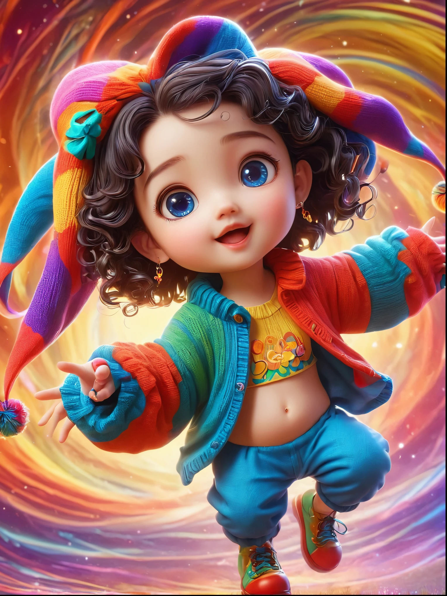1girl, curls, Colorful sweater, solo, Colorful,Character Conception,cute,Bright colors,cute的艺术风格,cute的插图,cute的卡通,cute的人物,whole body,Color illustrations,Colorful的插图,Colors come in many colors,cute和细致的数字艺术,Color drawing,cute的卡通人物,cute的卡哇伊女孩,Beautifully detailed artwork, 1fkxc1