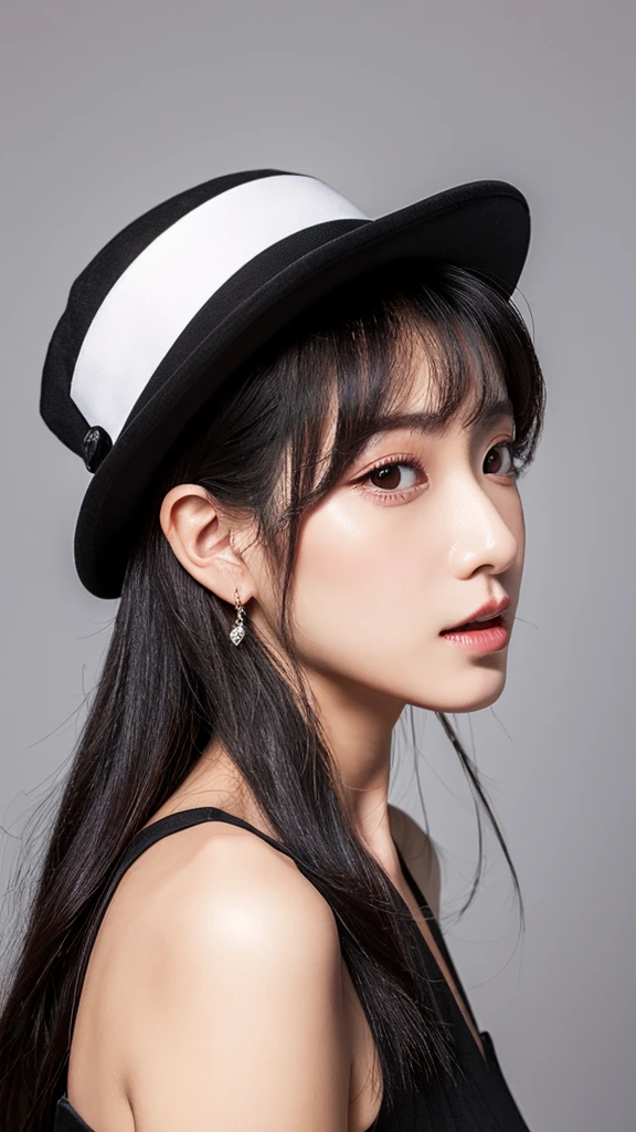 Black hair tied back、Conductor hat、woman、conductor、