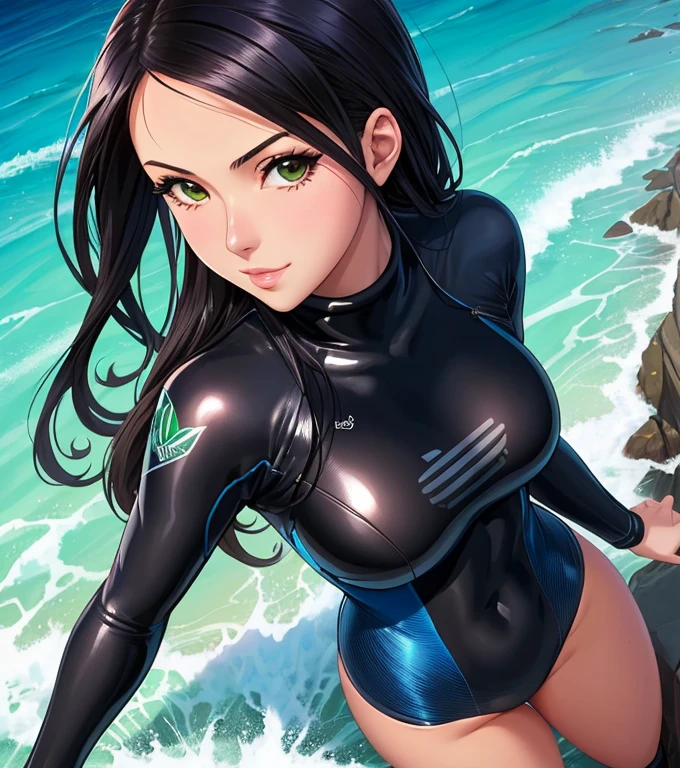 a close up of a woman in a wetsuit posing for a picture, seductive beautiful alluring anime woman, extremely detailed artgerm, beautiful alluring anime teen, nico robin, rossdraws 1. 0, cutesexyrobutts, [ 4 k digital art ]!!, rossdraws 2. 5, :: rossdraws