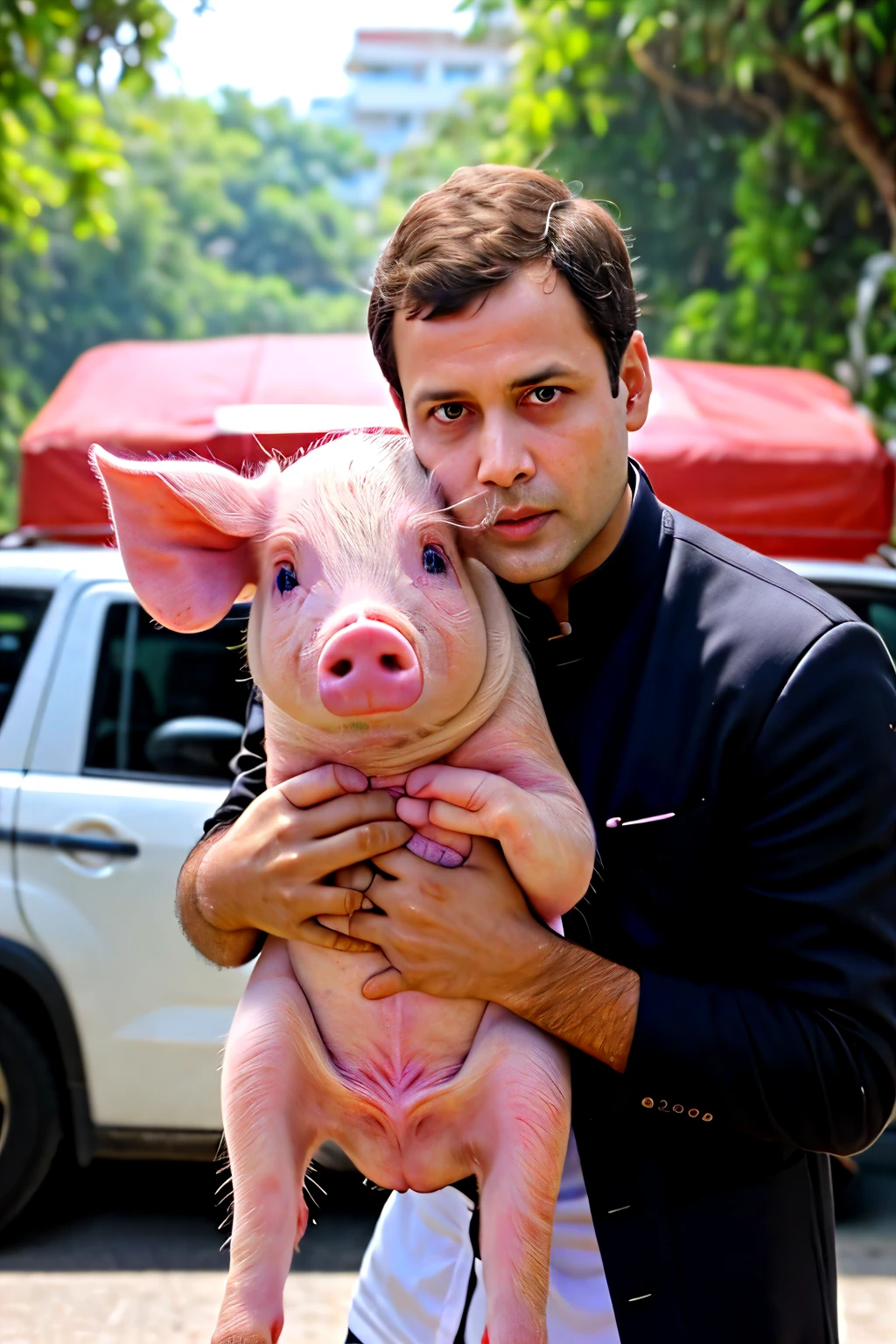 Rahul gandhi on a pig

