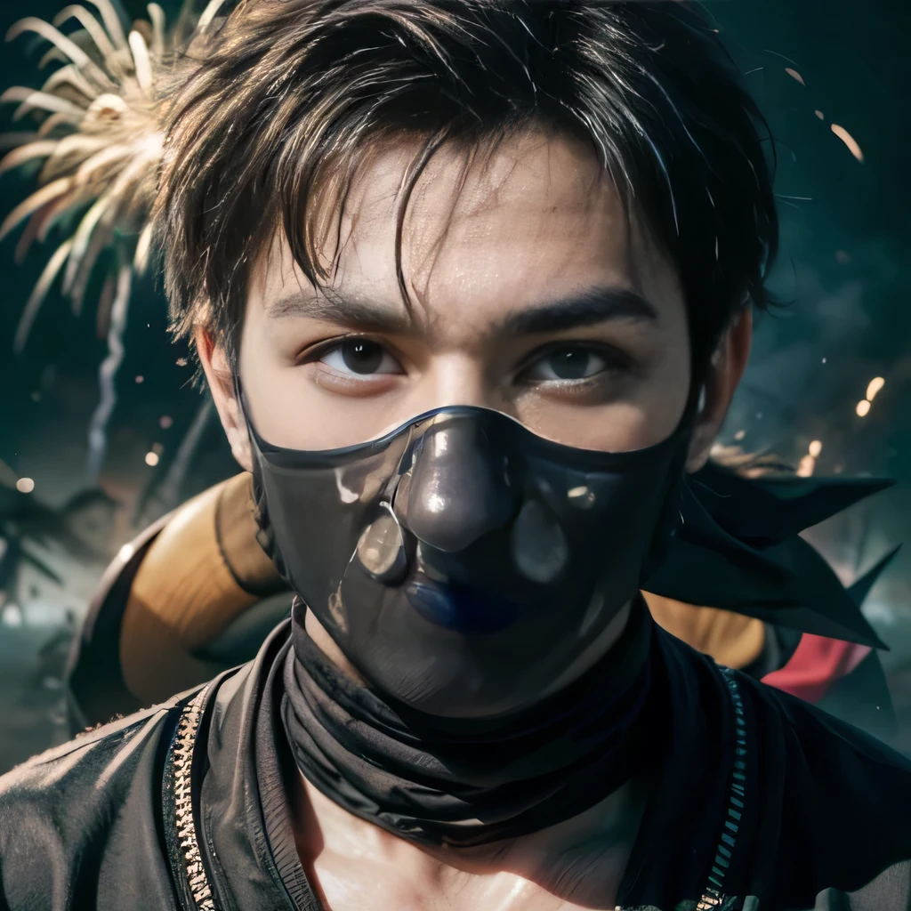 raw photo , 8K, ultra detailed, (realistic:1.2), (1man, ninja, mask:1.6), (dynamic:1.4),(explode:1.5), 