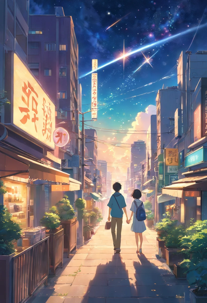 Above the city's golden light,
He gazes at the stars so bright.
Where cosmos and urban dreams collide,
A universe where worlds reside.
