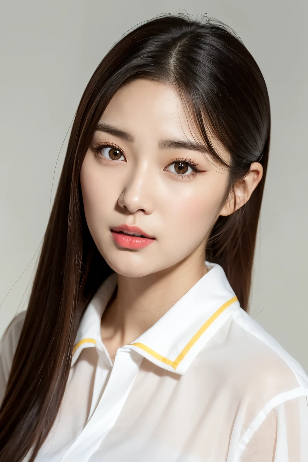 a woman with a ponytail in a white shirt and yellow shirt, cute korean actress, portrait of female korean idol, lee ji - eun, lee ji-eun, female actress from korea, heonhwa choe, jinyoung shin, park ji-min, jaeyeon nam, wan adorable korean face, jiyun chae, hwang se - on, korean girl