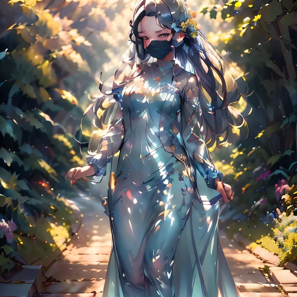 Group of friends walking through lush forest, Wearing colorful masks, Feeling happy and joyful, Beautiful natural scenery, Vibrant colors, Intricate details, (highest quality,4K,8k,High resolution,masterpiece:1.2),Super detailed,(Realistic,photoRealistic,photo-Realistic:1.37),High resolution,Studio Lighting,Highly detailed faces and expressions,Beautiful fine details,Beautiful lip detail,Highly detailed eyes and face,Long eyelashes,Warm lighting,Idyllic forest landscape,wood々Sunlight shining through the gaps,Colorful flowers,birds flying overhead,Detailed leaves,Serene atmosphere