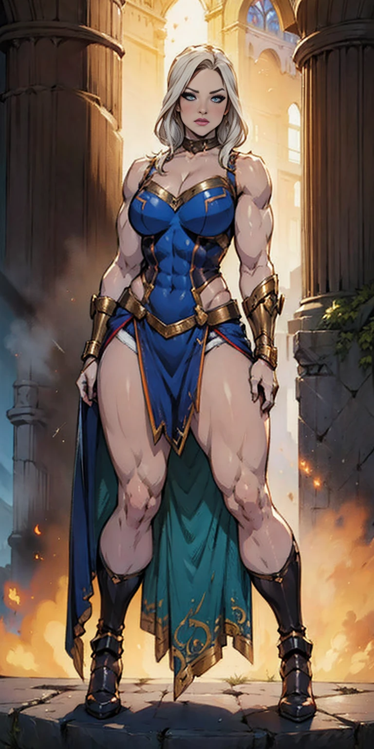 full body standing symmetrical beautiful woman, hyper realistic, 1girl, Asgard, Valkyrie, Lady Knight, correct anatomy, epic fantasy digital art, tmasterpiece, 8k, high definition resolution, detailed drawing, superior quality, epic composition, muscular body, muscular turned arms behind body