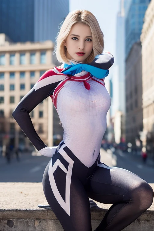 (Solo), (Detailed Full Body RAW Photo of a Girl), (Best Quality: 1.4), (Ultra High Resolution: 1.2), (Photorealistic: 1.4), 8K Resolution, Canon EOS R5, 50mm, Absurdity, Ultra High Definition, (18yo), Sharp Focus, Cinematic Lighting, Detailed Beautiful Face, (Heavy Makeup), (ull Zzang-6500-v1.1), Petite Figure, Fine skin texture, pale skin, flat chest, (thin and fitted body: 1.3), thigh gaps, elongated blond hair, messy hair, (Avril Lavigne: 0.7), smile, (futuristic fashion, streetwear, high-tech fabrics, racing suits, fireproof materials, elbow knee pads, racing gloves: 1.1), contrappost, (Kpop idol), ( Azure Lane\), cityscape, outdoor, ((white + pink theme)