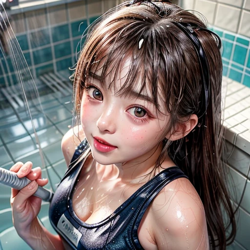 SFW, (Snapshot of girls having fun, open shower room by the pool), Braid hair, With bangs、(School Swimwear), the body is covered with juice、Sweating、be sweaty、Wet pearl skin, ((Wet swimsuit)), Perfect Lighting, Clear Focus, (bokeH:1.4), Roundly butts, { (shower:1.6) | (Kissing face to face) | Overflowing Gigantic sideboob | Butt cruck | (from above:1.4) }, hidden hands . BREAK (NOGIZAKA girls)  ((Extremely Detailed very KAWAII face variations)), perfect anatomy, Childish, captivating gaze, elaborate detailed Eyes with (sparkling highlights:1.28), long eyelashes、Glossy RED Lips with beautiful details, Coquettish tongue, Rosy cheeks . { (Dynamic joyful expressions) | (:d) }, (no large eyes) . (close-up:1.28)