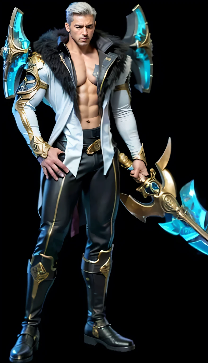 (Masterpiece:1.4), (best quality:1.2), enduring sword talon, 1 man, male focus, shoulder, muscle, strong man, tatto, detail body, sixpack abs