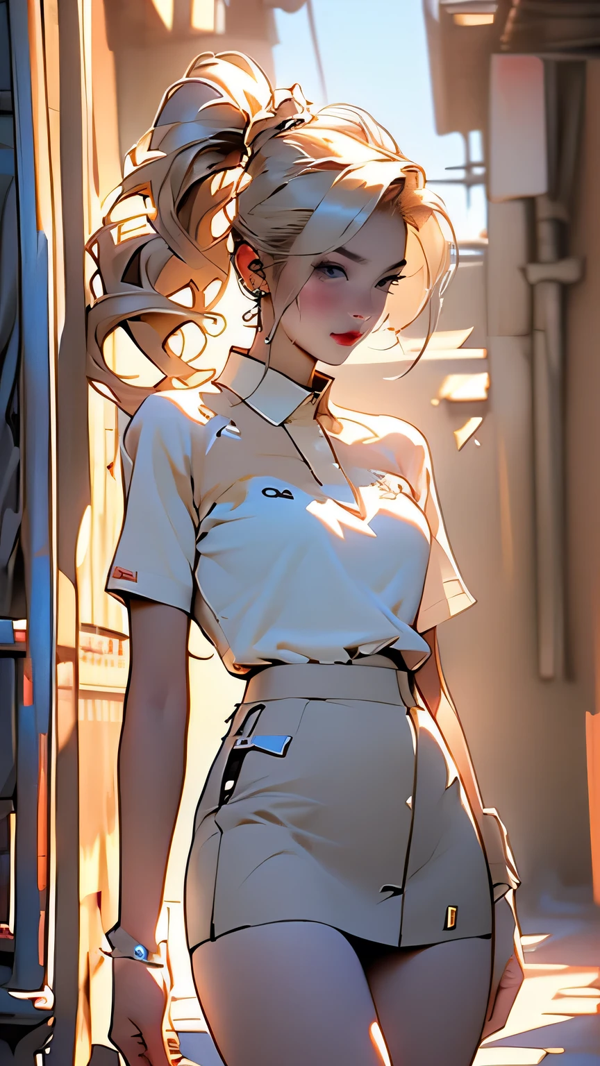 (A woman in uniform:1.5),(Black Mini Skirt:1.5),(((Skirt flip:1.5))),(Standing with your legs apart:1.2),(((pink micro panties:1,5))),(Camel Toe:1.5), (Blonde Short Hair),(front:1.5),(From below),(Beautifully detailed eyes),(Beautifully detailed face), (Very detailedな顔:1.5),((Very detailed hand drawing:1.5)), ((Thick thighs:1.5)),(Beautiful body:1.5), (Wall thickness:1.5),(Clear blue sky in the background:1.5), (Gentle light:1.5),(Written boundary depth:1.5),break、(Very detailed:1.5), (Realistic:1.5)))), 8k,wallpaper, masterpiece, 最high quality, high quality, High resolution、