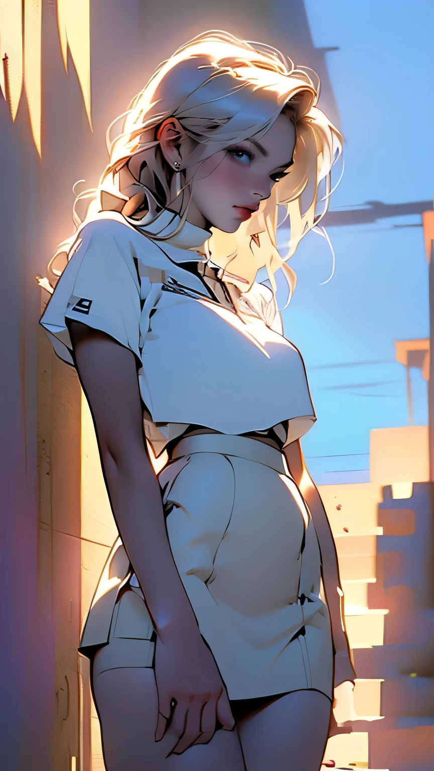 (A woman in uniform:1.5),(Black Mini Skirt:1.5),(((Skirt flip:1.5))),(Standing with your legs apart:1.2),(((pink micro panties:1,5))),(Camel Toe:1.5), (Blonde Short Hair),(front:1.5),(From below),(Beautifully detailed eyes),(Beautifully detailed face), (Very detailedな顔:1.5),((Very detailed hand drawing:1.5)), ((Thick thighs:1.5)),(Beautiful body:1.5), (Wall thickness:1.5),(Clear blue sky in the background:1.5), (Gentle light:1.5),(Written boundary depth:1.5),break、(Very detailed:1.5), (Realistic:1.5)))), 8k,wallpaper, masterpiece, 最high quality, high quality, High resolution、