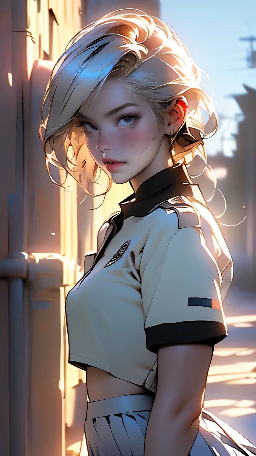 (A woman in uniform:1.5),(Black Mini Skirt:1.5),(((Skirt flip:1.5))),(Standing with your legs apart:1.2),(((pink micro panties:1,5))),(Camel Toe:1.5), (Blonde Short Hair),(front:1.5),(From below),(Beautifully detailed eyes),(Beautifully detailed face), (Very detailedな顔:1.5),((Very detailed hand drawing:1.5)), ((Thick thighs:1.5)),(Beautiful body:1.5), (Wall thickness:1.5),(Clear blue sky in the background:1.5), (Gentle light:1.5),(Written boundary depth:1.5),break､(Very detailed:1.5), (Realistic:1.5)))), 8k,wallpaper, masterpiece, 最high quality, high quality, High resolution､