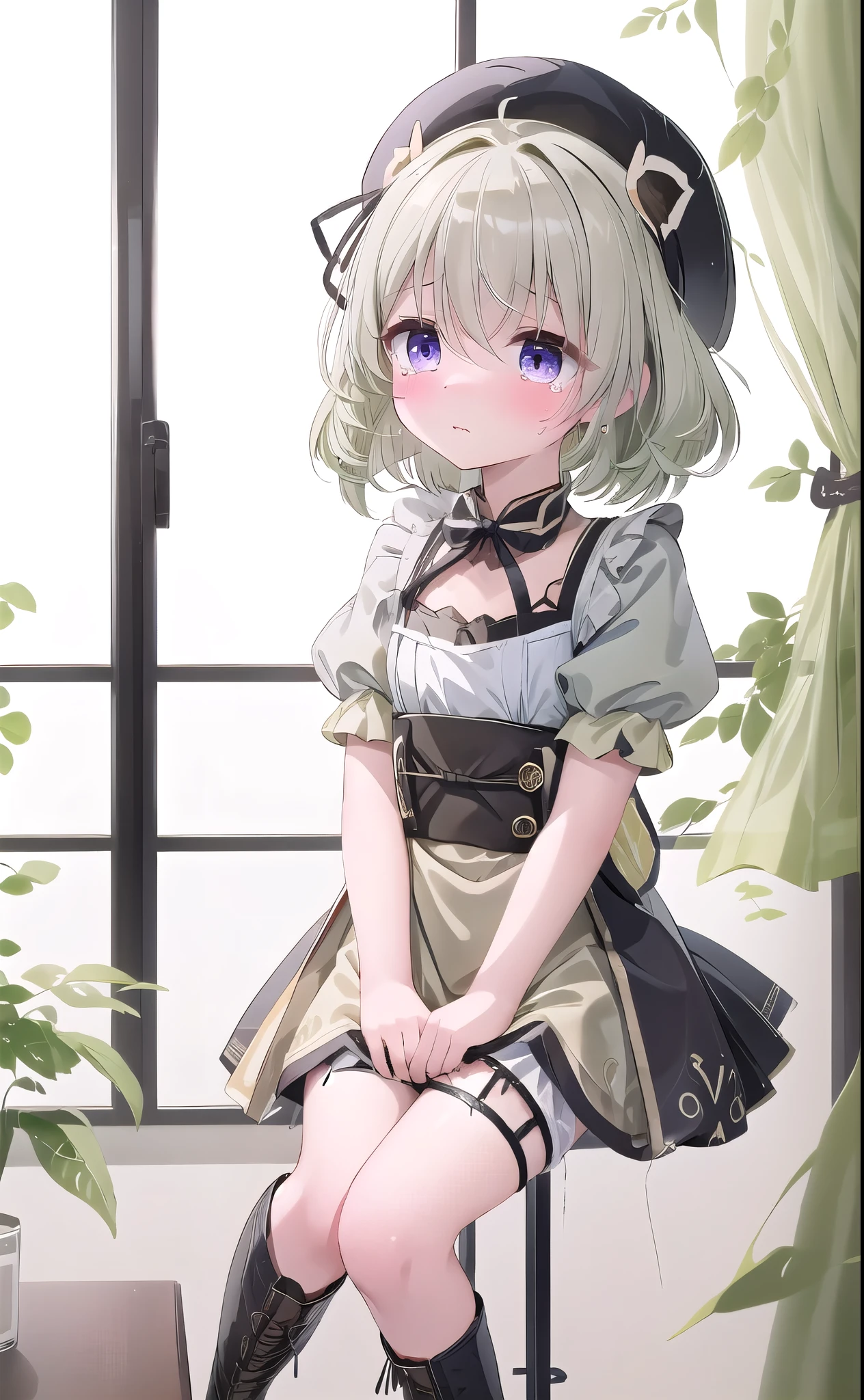 best quality,(Kawaii:1.1),(charming),(high resolution:1.2),Incredibly ridiculous resources:1.3,Incredibly beautiful illustrations,charming女性 ,Black pantyhose,Black lace-up boots,,教室场景教室场景classroom scene,,,((absurd)), ((on the table)), (best quality), (lens flare), (Super detailed), (Fair), ((cute girl)), solitary, Fair face, White skin, on the table, , , 、、 eternity, cry, , tears flow from eyes, The embarrassment comes from, blush), (girl is peeing: 1.2),, look away, sit, Awkward, blush, Mouth slightly open, classroom