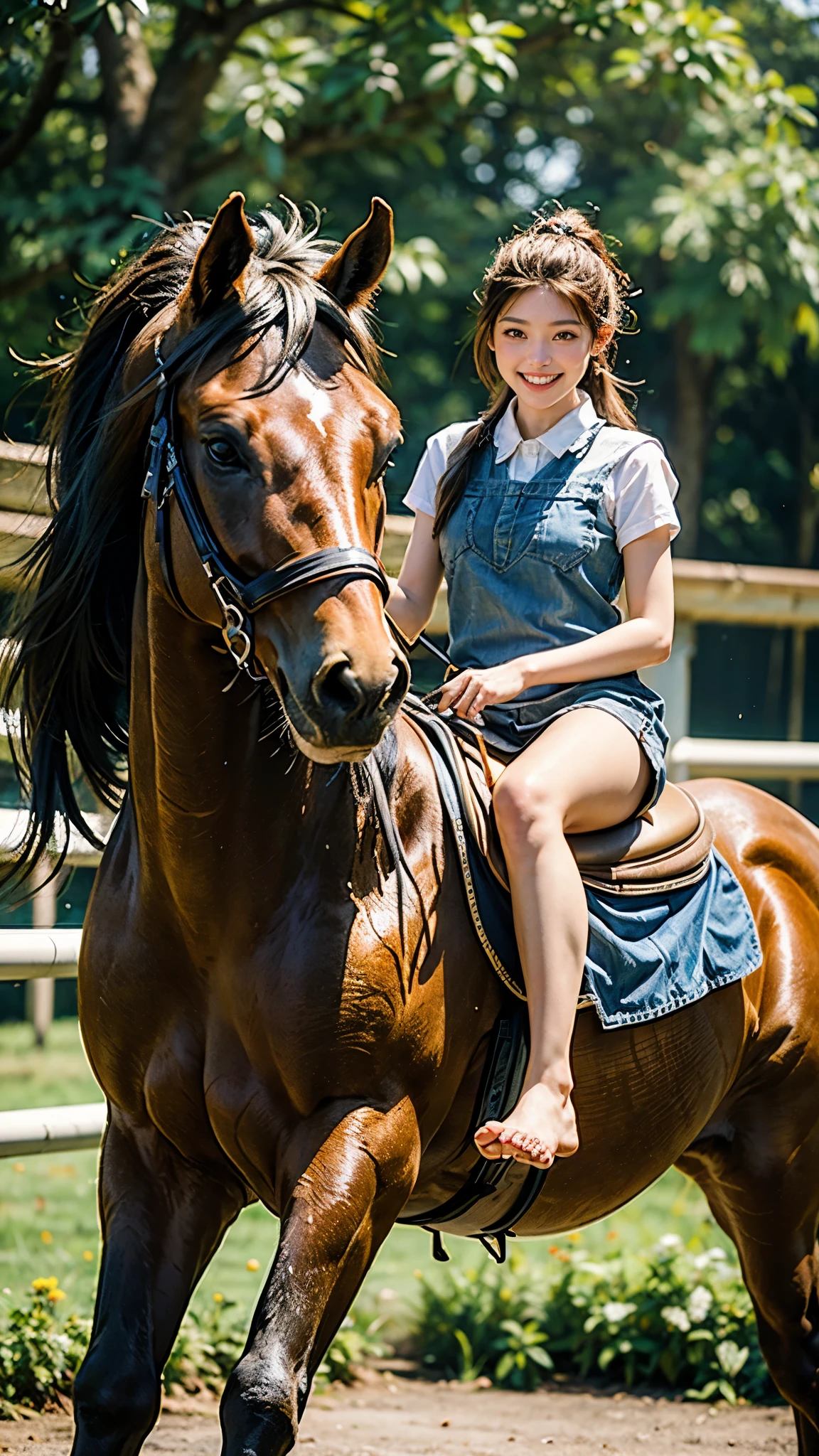 Naked girl riding a horse