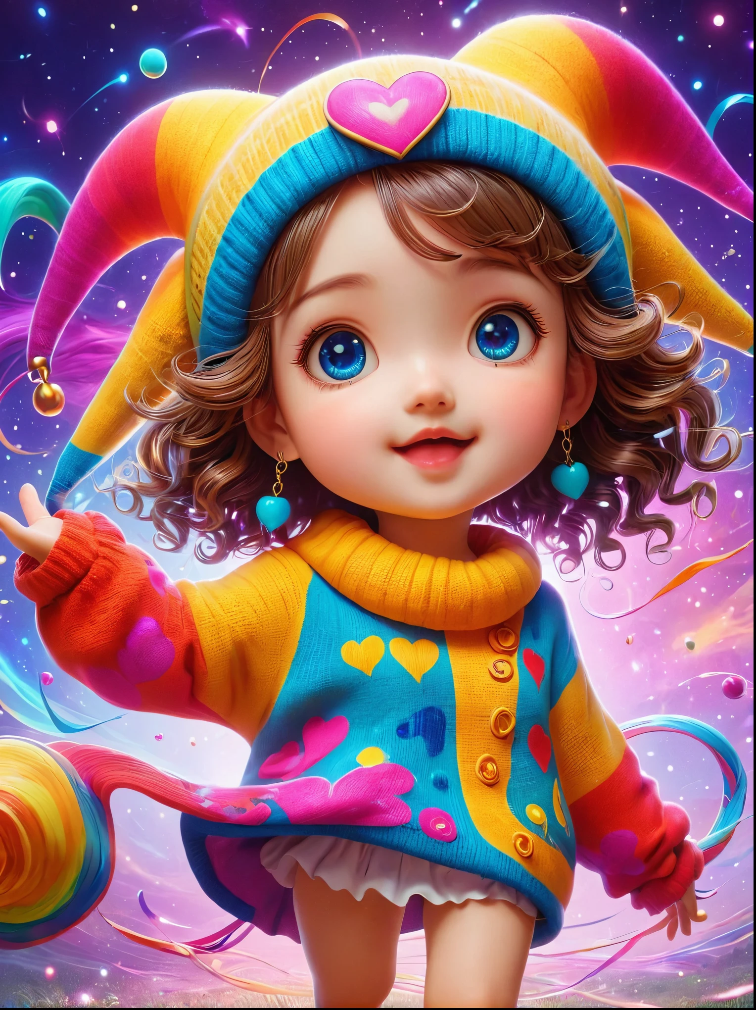 1girl, curls, Colorful sweater, solo, Colorful,Character Conception,cute,Bright colors,cute的艺术风格,cute的插图,cute的卡通,cute的人物,whole body,Color illustrations,Colorful的插图,Colors come in many colors,cute和细致的数字艺术,Color drawing,cute的卡通人物,cute的卡哇伊女孩,Beautifully detailed artwork, 1fkxc1