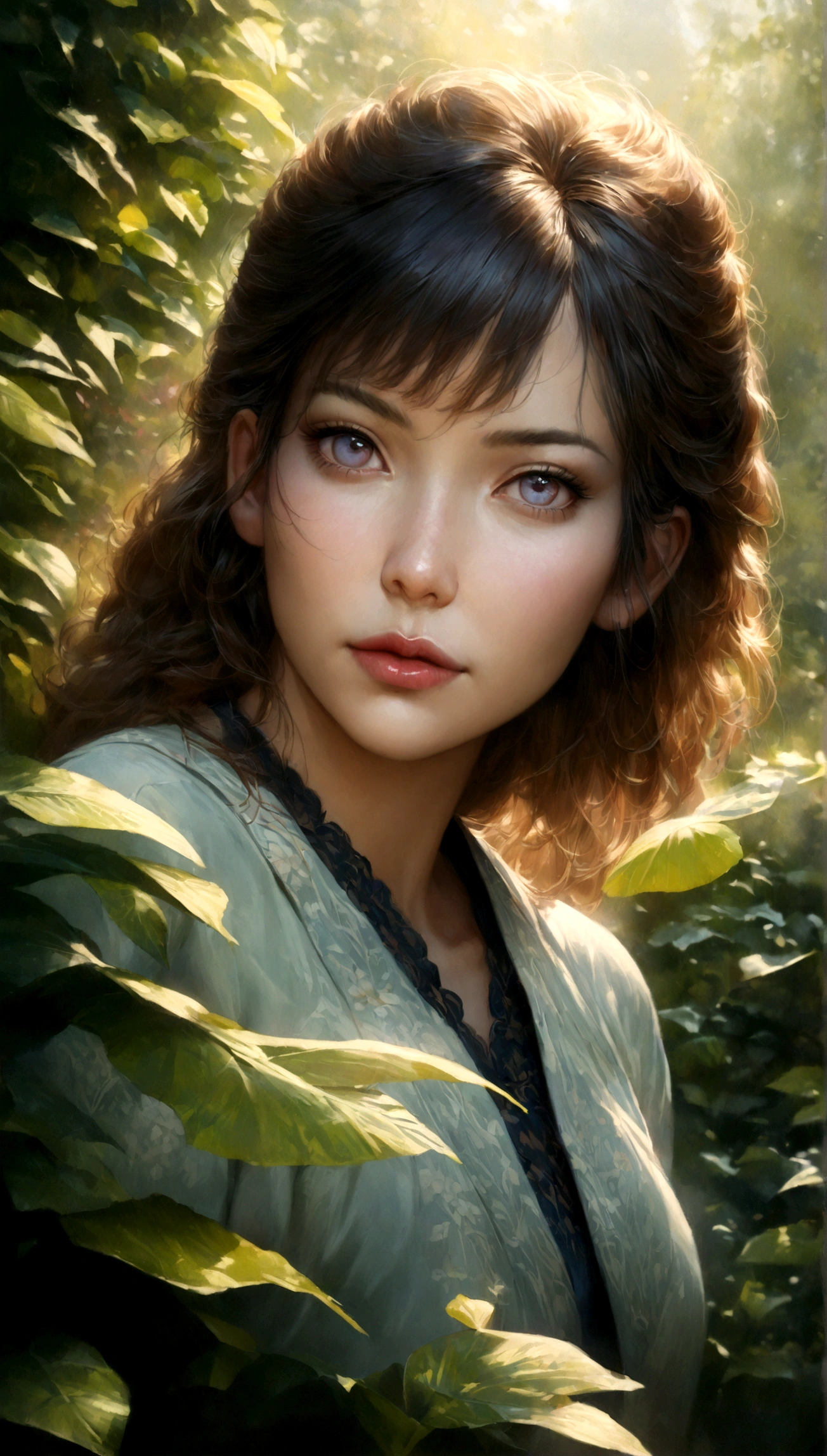 A beautiful girl in a Japanese manga-style garden, detailed sketch, watercolor painting, 1girl, beautiful detailed eyes, beautiful detailed lips, extremely detailed eyes and face, long eyelashes, intricate floral patterns, vibrant colors, lush greenery, birds in flight, soft lighting, (best quality,4k,8k,highres,masterpiece:1.2),ultra-detailed,(realistic,photorealistic,photo-realistic:1.37),cinematic composition,delicate brushstrokes,vivid colors,magical realism