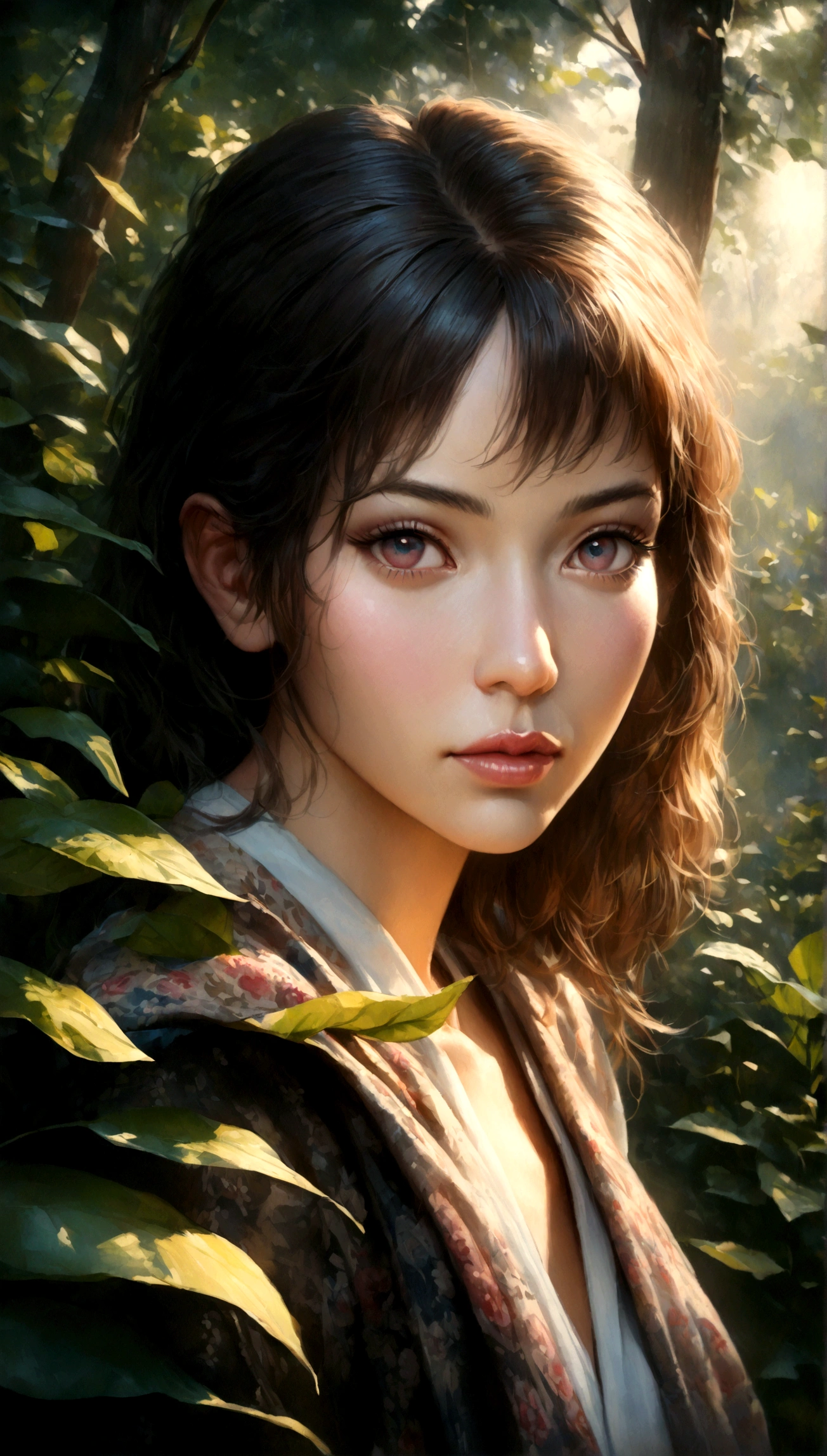 A beautiful girl in a Japanese manga-style garden, detailed sketch, watercolor painting, 1girl, beautiful detailed eyes, beautiful detailed lips, extremely detailed eyes and face, long eyelashes, intricate floral patterns, vibrant colors, lush greenery, birds in flight, soft lighting, (best quality,4k,8k,highres,masterpiece:1.2),ultra-detailed,(realistic,photorealistic,photo-realistic:1.37),cinematic composition,delicate brushstrokes,vivid colors,magical realism