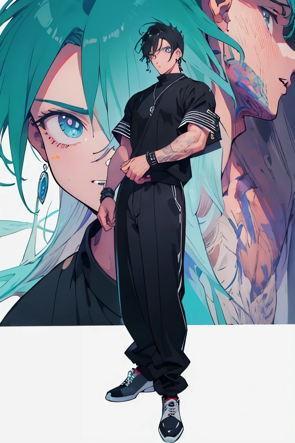 ((best quality)), ((masterpiece)), (detailed), 1male, full body, standing, black clothing, , tall muscular guy, 80s anime, gothic boy, looking at viewer, straight-on, finely detailed eyes and detailed face, extremely detailed CG unitymasterpiece,  1990s anime, handsome, details clothes