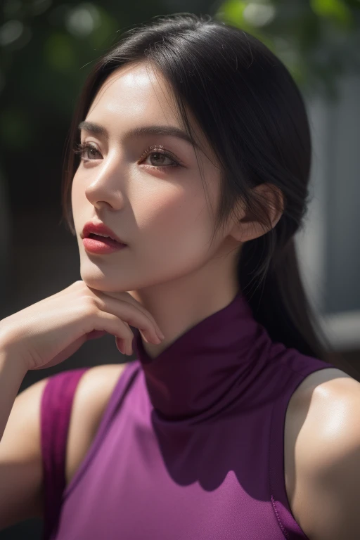 1girl, ninja clothes, big breasts, purple clothes, horsetail hairstyle, ninja pose, (best quality,4k,8k,highres,masterpiece:1.2),ultra-detailed,(realistic,photorealistic,photo-realistic:1.37),beautiful detailed eyes,beautiful detailed lips,extremely detailed eyes and face,long eyelashes,intricate details,dynamic composition,dramatic lighting,vibrant colors,cinematic atmosphere