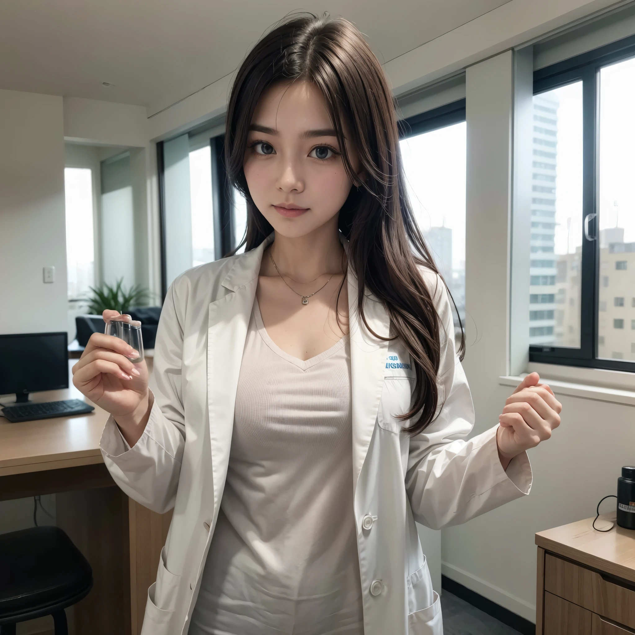 Personal photo of professional nutritionist in office with lab coat
