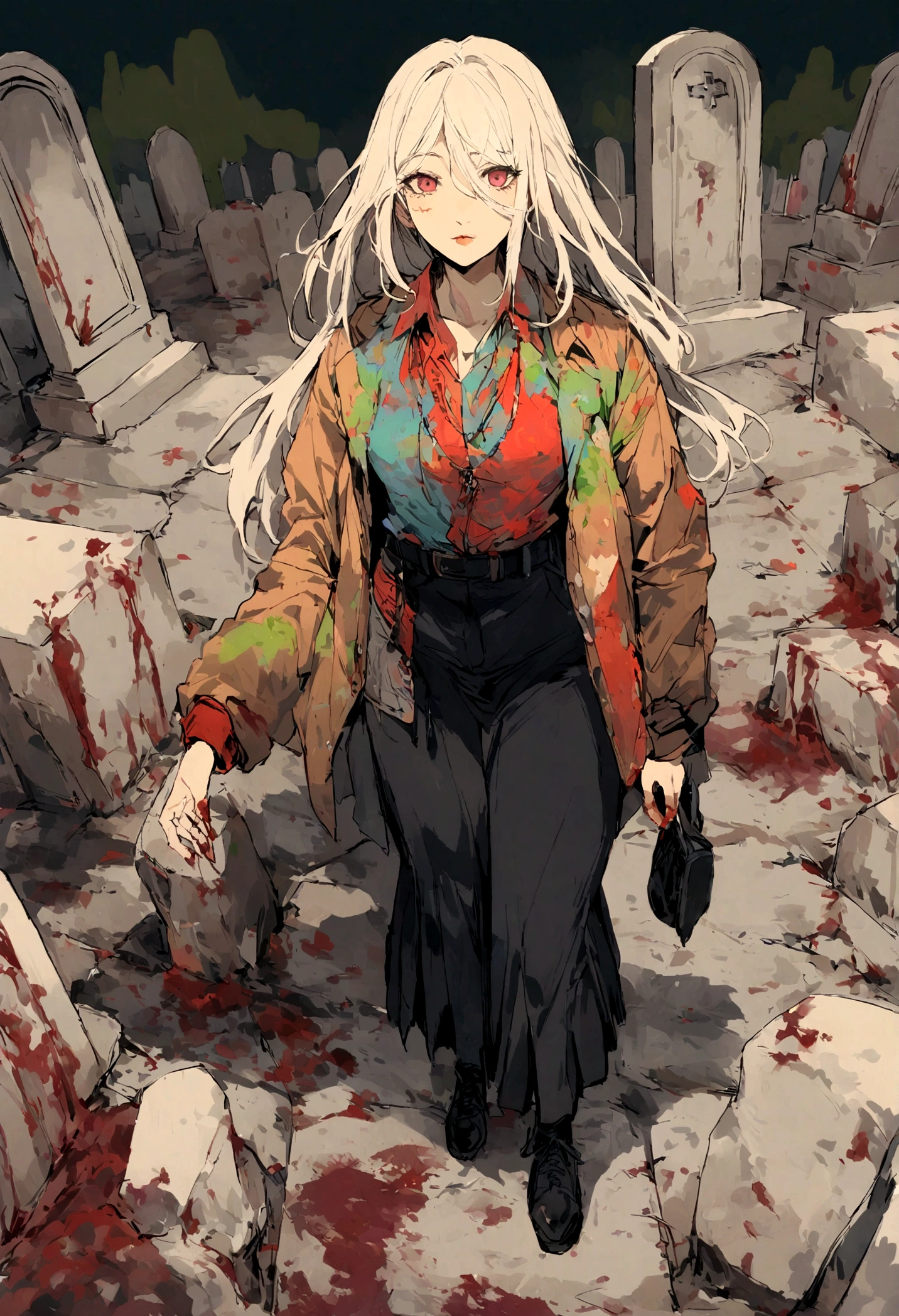 Mulher zumbi mostrando a bunda, sangue, and cemetery