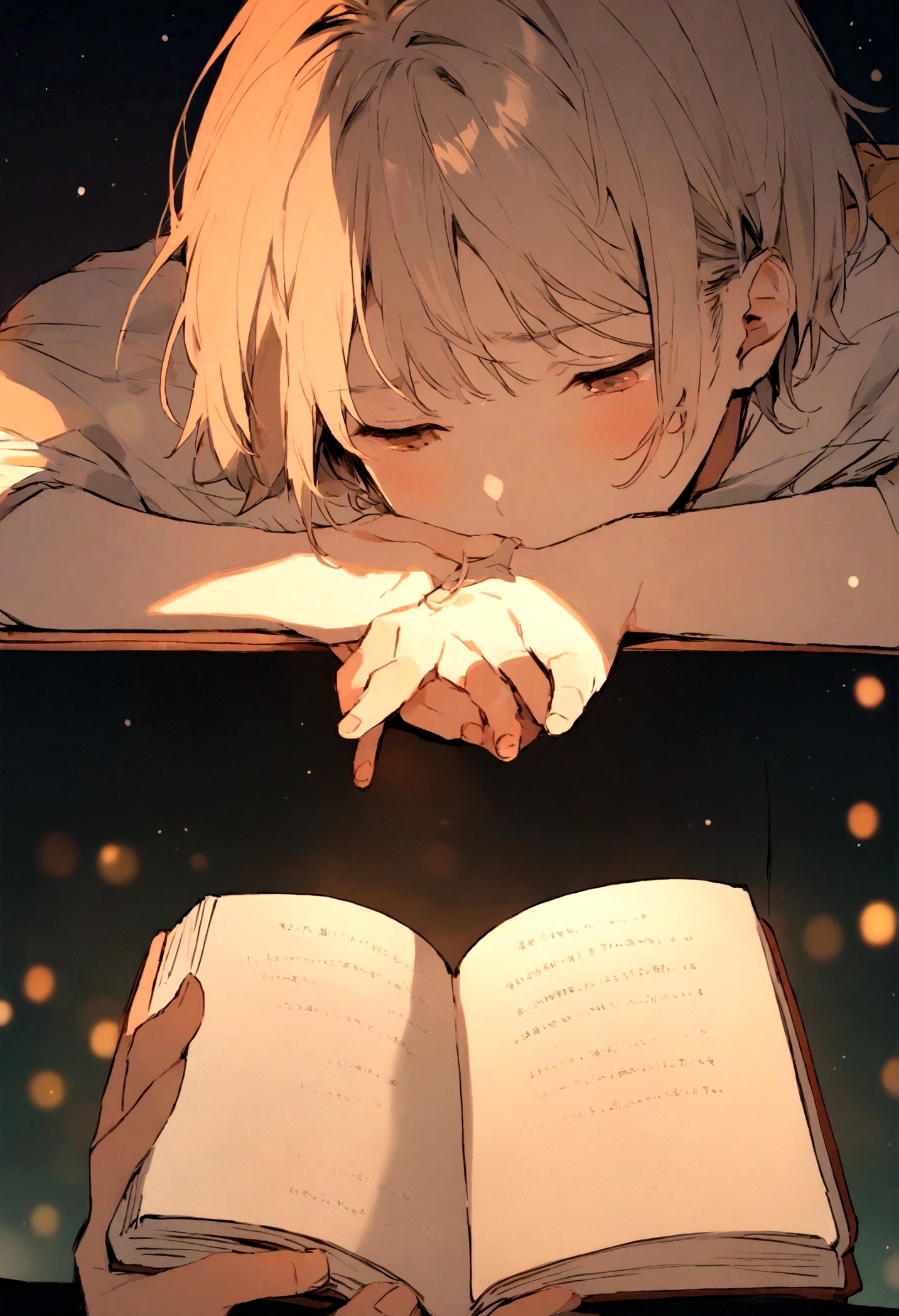 BGM、simple、calm down、high resolution、Warm colors、I read a book、Emotional、night、boy
