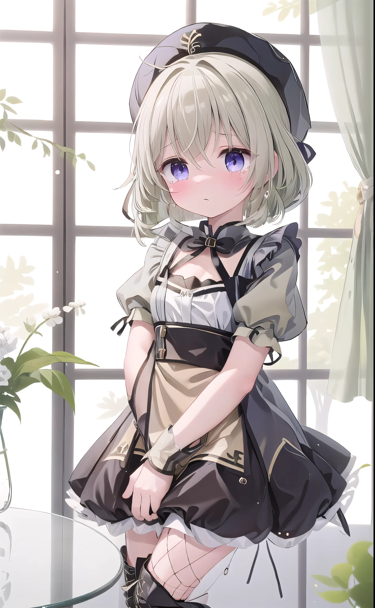 best quality，（Kawaii：1.1），（charming），（high resolution：1.2），Incredibly ridiculous resources：1.3，Incredibly beautiful illustrations，charming女性 ，Black pantyhose，Black lace-up boots，，教室场景教室场景classroom scene，，，((absurd)), ((on the table)), (best quality), (lens flare), (Super detailed), (Fair), ((cute girl)), solitary, Fair face, White skin, on the table, , , 、、 eternity, cry, , tears flow from eyes, The embarrassment comes from, blush), (girl is peeing: 1.2),, look away, sit, Awkward, blush, Mouth slightly open, classroom