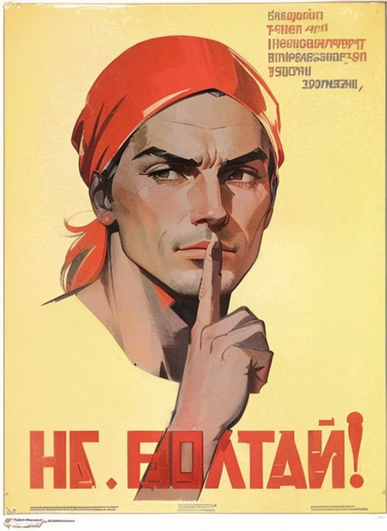 Close-up of a poster with a man, making a silent gesture, Soviet propaganda, soviet poster, soviet Propaganda poster, soviet era Propaganda poster, Propaganda poster, Soviet propaganda style, Poster of the USSR, in a Soviet propaganda style, soviet Propaganda poster style, Soviet propaganda art, communist Propaganda poster, soviet nostalgia, soviet Propaganda poster art, 1 9 6 0 s soviet poster