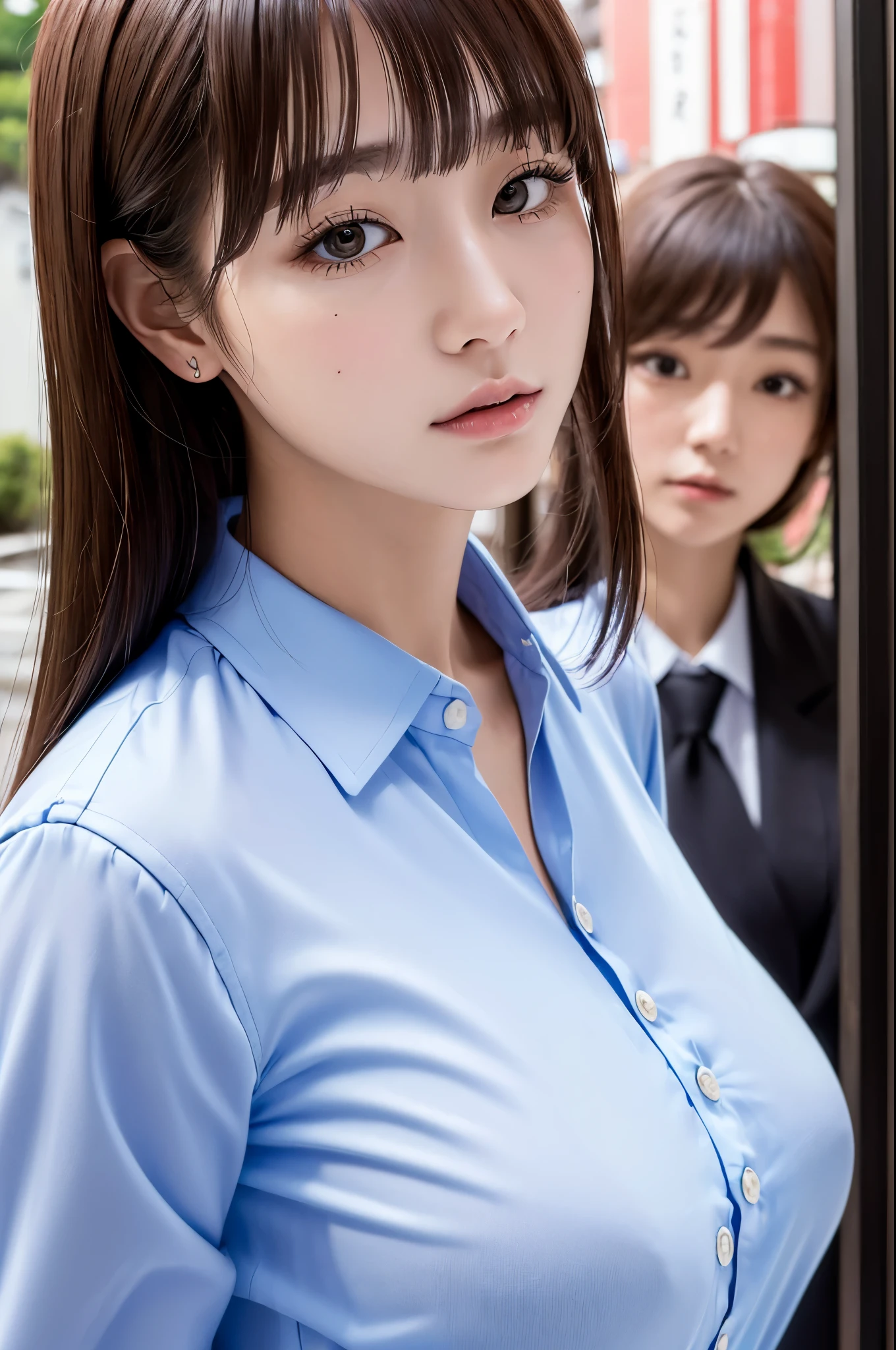 (((masterpiece))),(((High resolution)))、(((8K)))、(((perfect face)))、(((beauty of japan)))、20 years old、(((beautiful face))), (((business shirt))), Plump, top quality eyes, detailed texture, look at the camera, big tits, ((high resolution face))
