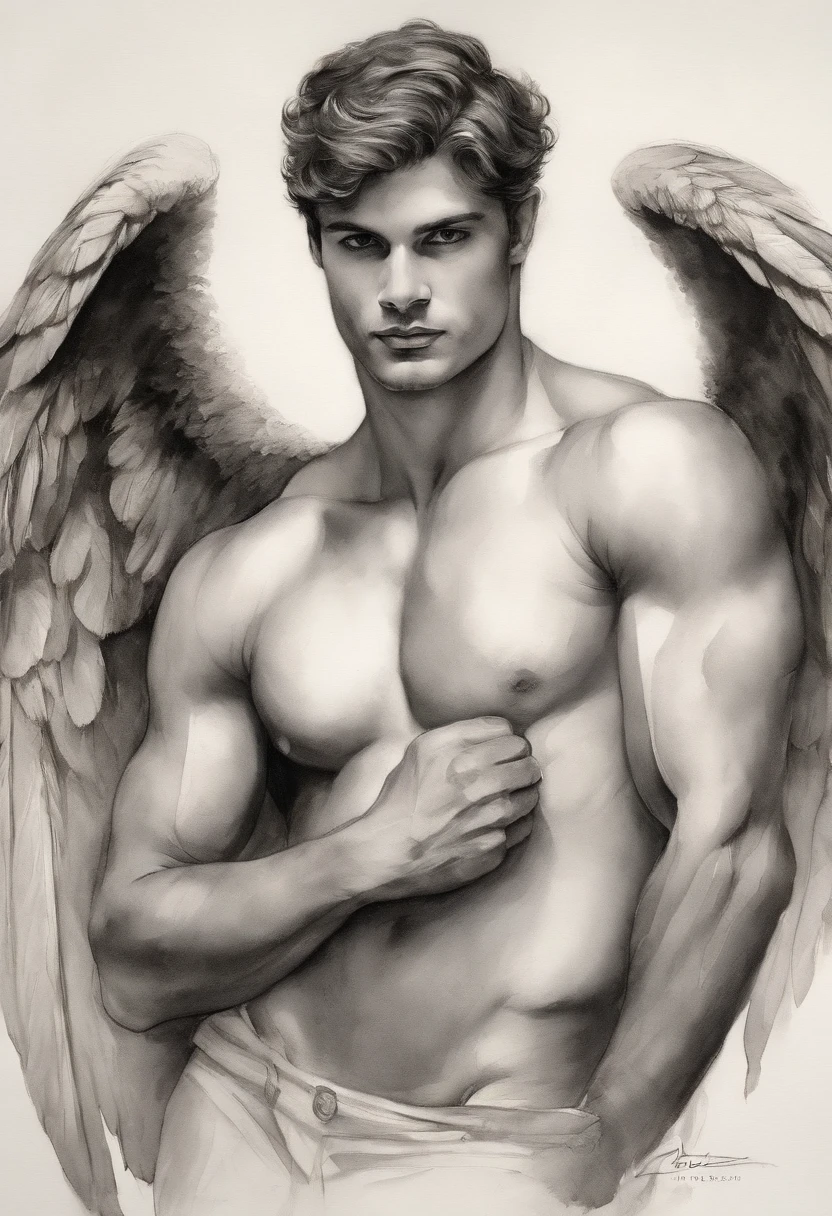 A zoomed in view of a handsome and sexy young man with angel wings , capturado em cores , his eyes looking directly at the viewer with an intense expression, his features etched with a sense of mystery and allure, cercado por tufos de neblina, adding an ethereal touch, Escultura, Homen sexy Bonito atletico beleza italiana angelical com asas e plumas . Aquarela tinta pintura. Textura de tintas aquarela pingos e respingos de tinta. Corpo inteiro nu pelado, penis wake. Male sexy nude. Male hot underwear
sexy . xxx erotic