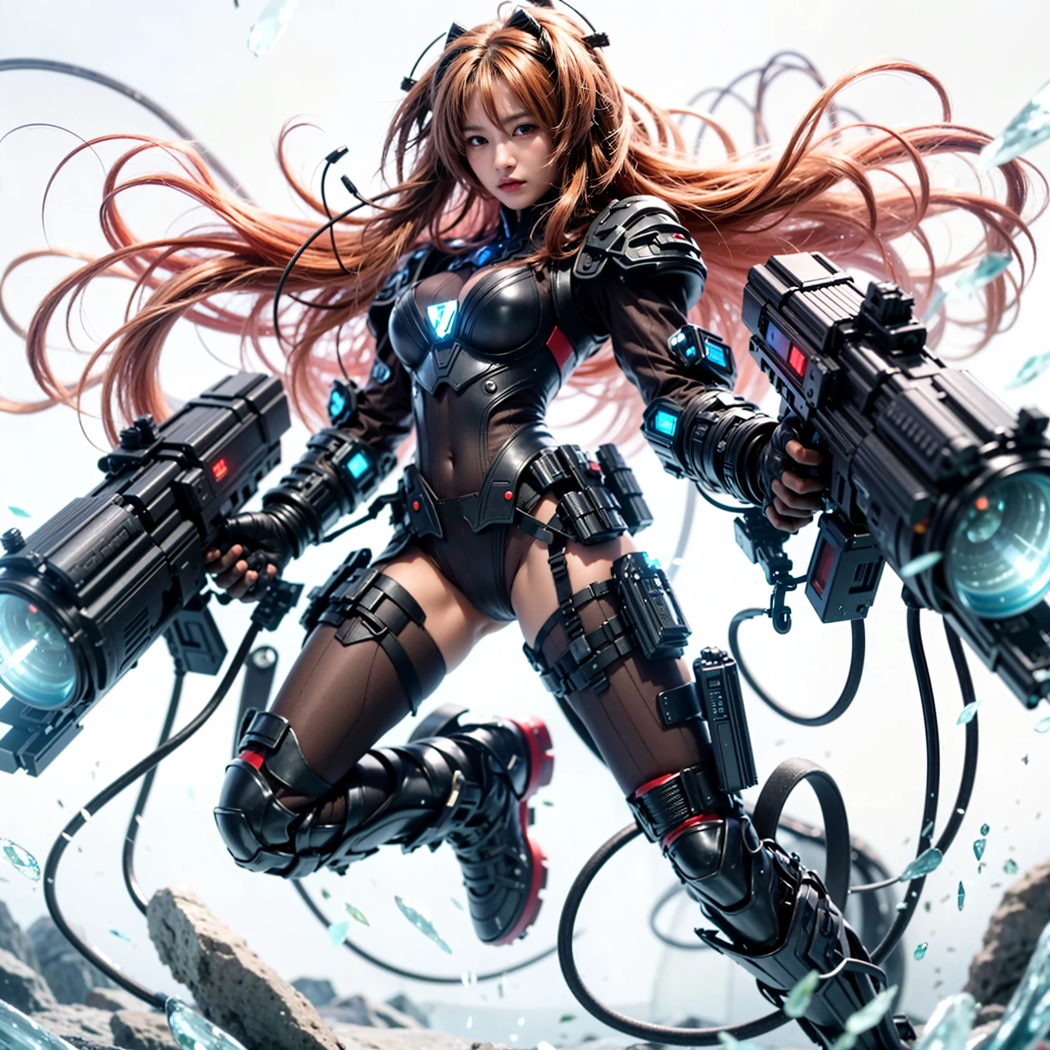 ultra high res,8k,(Photorealsitic:1.4), (beast-like animal wear:1.2), designed by Hajime Katoki,heavy weapons,vivid textures,animal legs, gradation hair, japanese female soldier,(ultra beautiful face),((super realistic all textures)), ((super intricate all details)), full body shot, ultra sharp photo result, Acrylic Clear Cover, Hydraulic cylinder, style, taken with Fuji film X-T30+Nokton. HDR10,Minimum of 4 pieces created