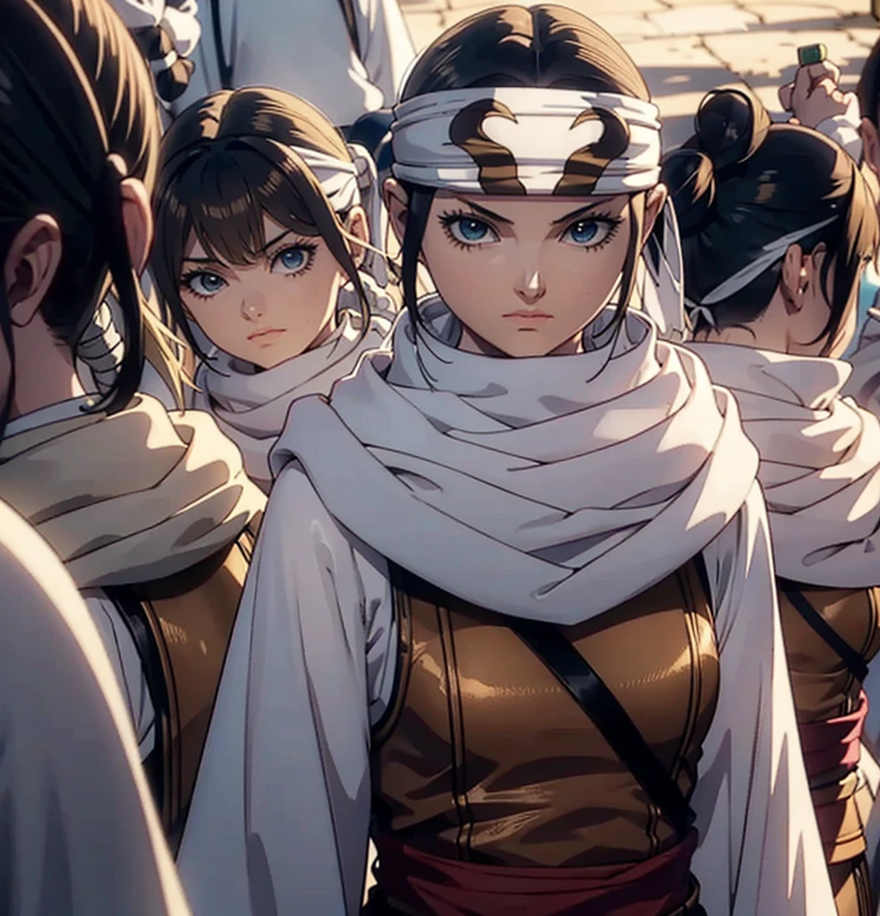 blonde、2girls holding hands 、bob cut  hair 、guarding 、 cowl  headband  unfriendly look
