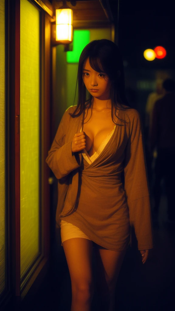((((((All Nude))))))、((((((((Nipples、pubic hair))))))))、1girl in,Very beautiful old Japan woman、Walking down the street、Strong red light、Put your fingers between your legs and 激しくmasturbate、beautidful eyes、cleavage of the breast、the wind、cloudy ash sky、heavy rain falls、Body like a model、open one's legs、high-level image quality、Top image quality、Looking at the camera、Focus on the eyes、Red light district、On the futon in a Japanese-style room at a ryokan、Taming