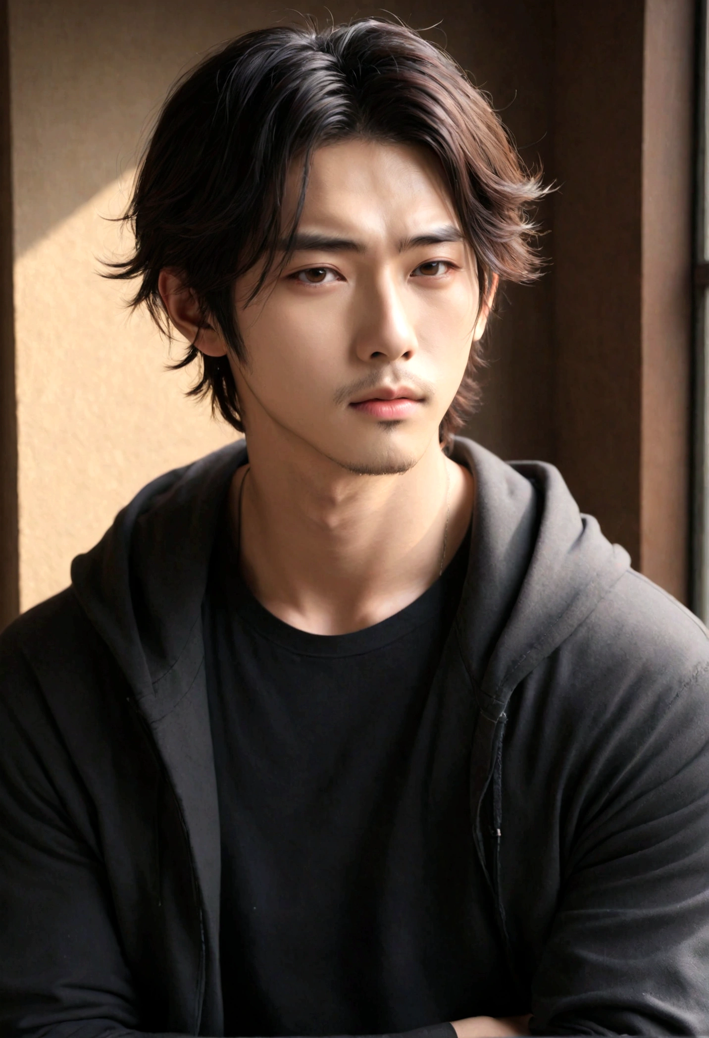 highest quality, masterpiece, 超High resolution, (Hentai Realism: 1.4), Original photo, wallpaper, Headshot Photography, skin, Simple Background, Iris, detailed, Automatic fire, 1 male, 26 years old, beautiful, breeze, sunlight, dwelling、1 Bedroom、Incredibly handsome man、Mignon、Central Department、Johnny's、Face like Ryo Yoshizawa 、refreshing、eyebrows are not too thick、Orthodox Christianity、Cold Face、muscle, K-Pop , Korean, museum, Hotel, car , American