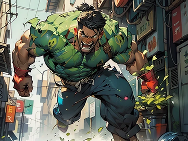 The incredible Hulk/ Streetfighter 2 turbo video game style/