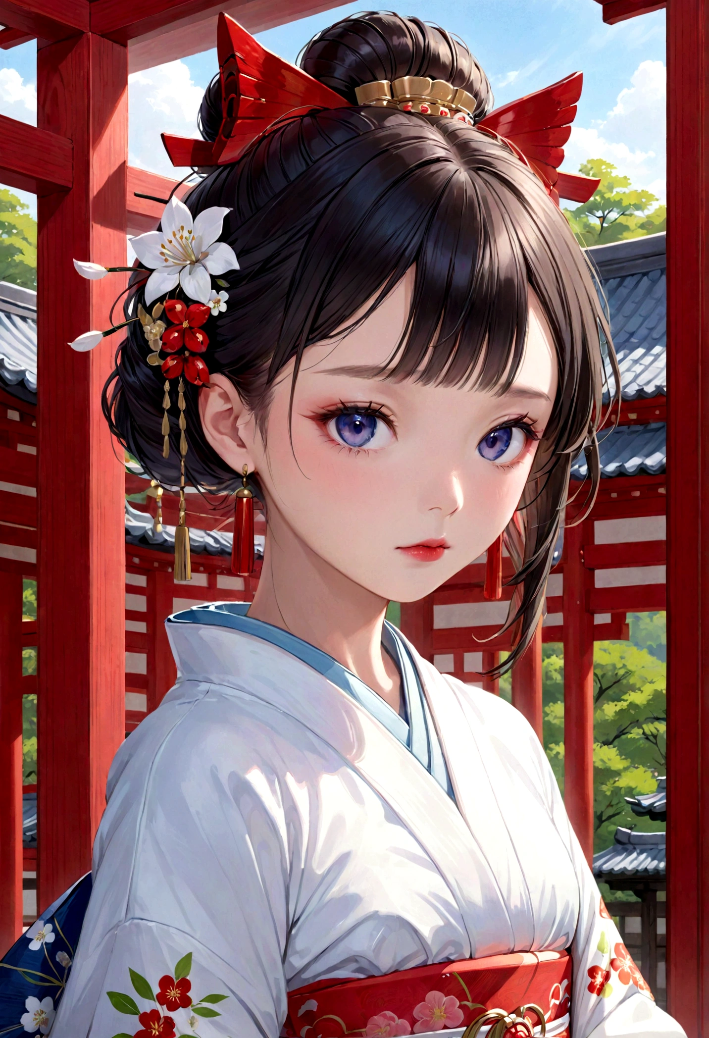 、Girl、Shrine maiden&#39;s kimono、eye shadow、lipstick