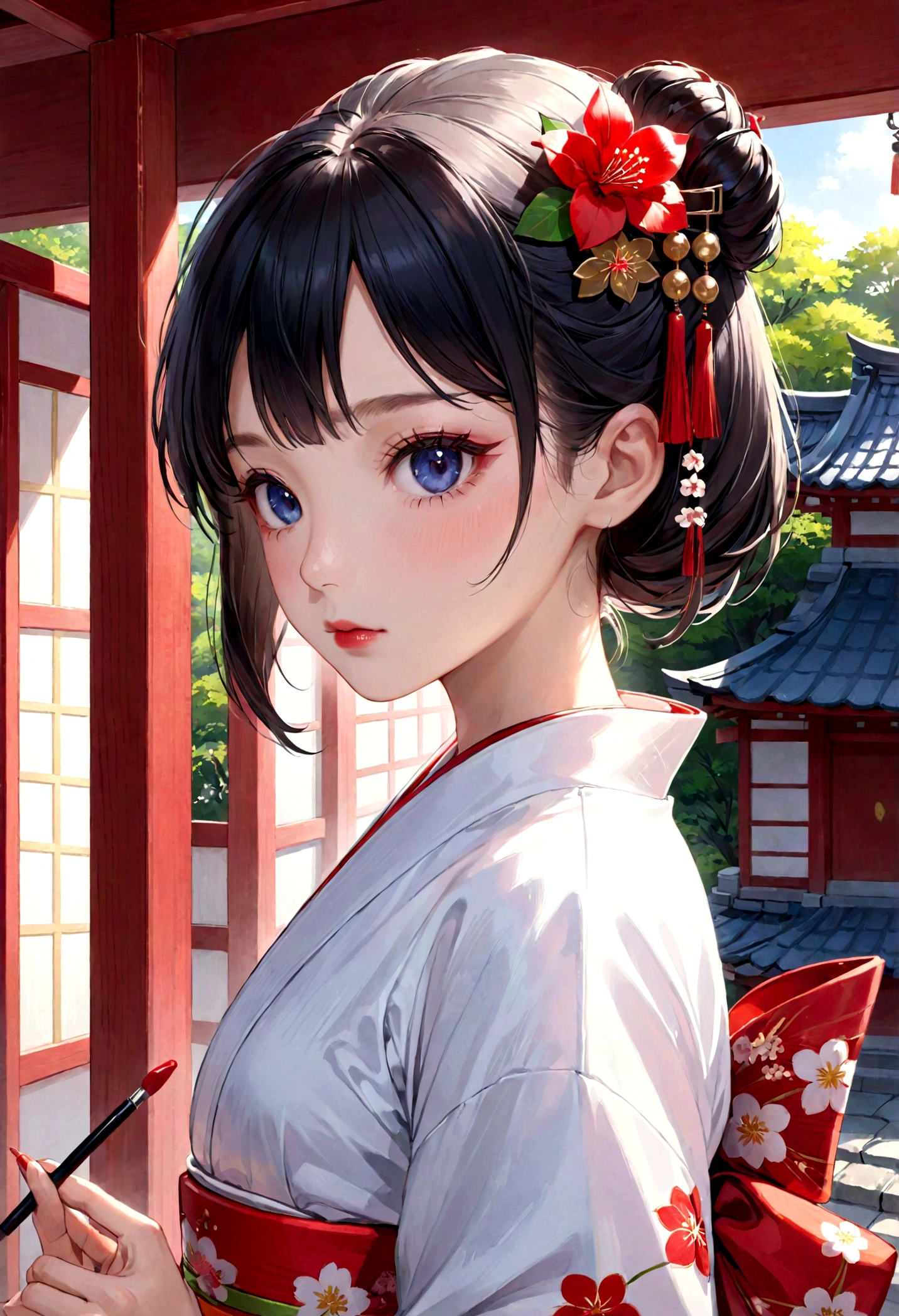 、Girl、Shrine maiden&#39;s kimono、eye shadow、lipstick