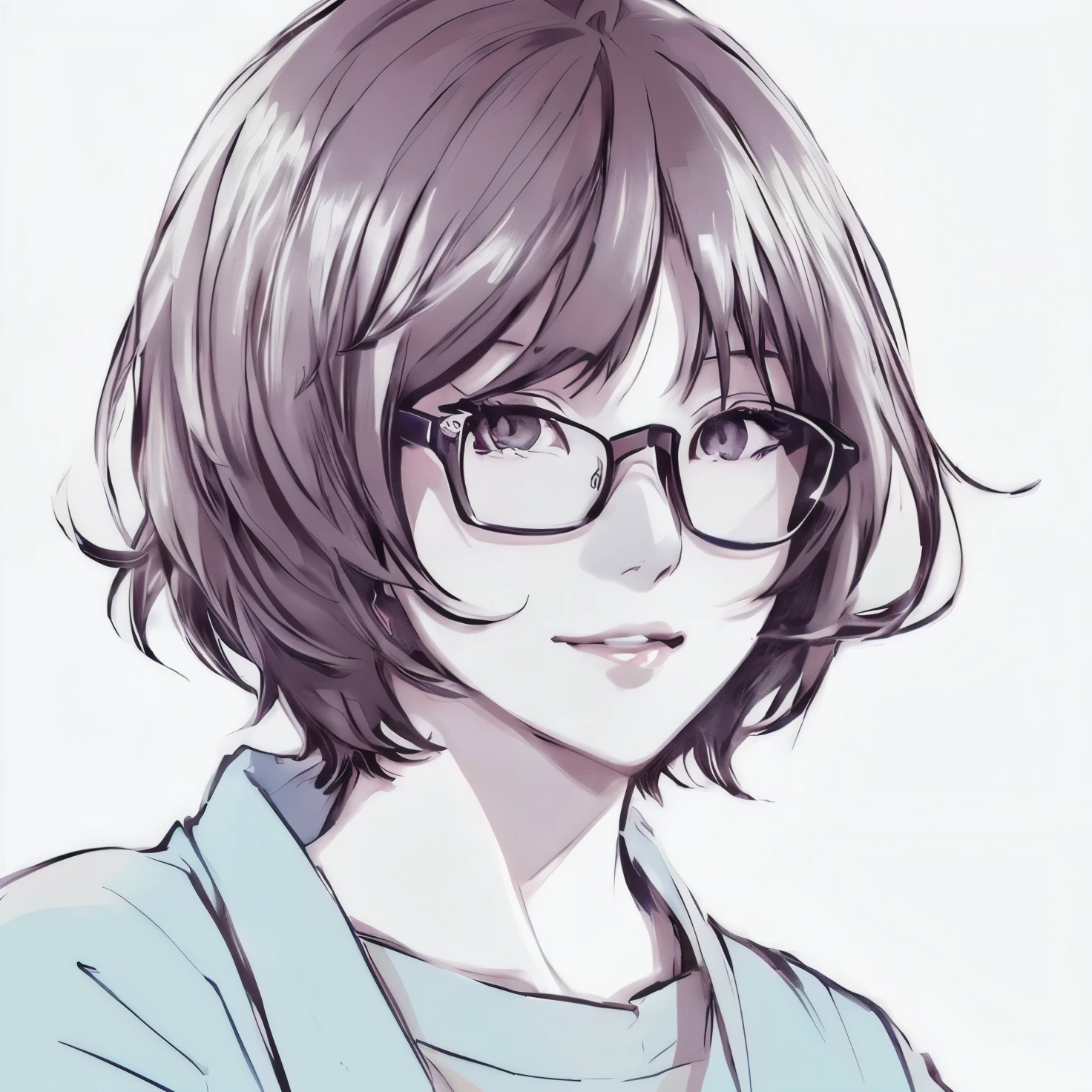anime girl with short hair and glasses looking at the camera, sayori, anime style portrait, anime moe artstyle, flat anime style shading, clean detailed anime style, fubuki, with short hair, in an anime style, anime portrait, [[[[grinning evily]]]], cute anime face, detailed anime soft face