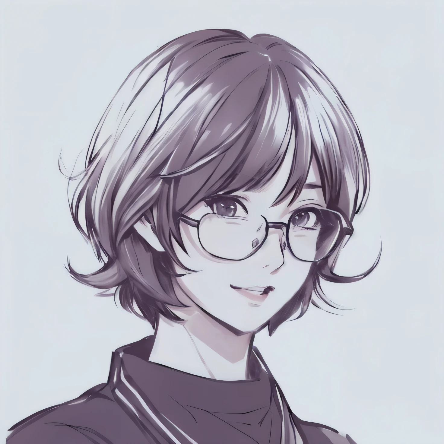anime girl with short hair and glasses looking at the camera, sayori, anime style portrait, anime moe artstyle, flat anime style shading, clean detailed anime style, fubuki, with short hair, in an anime style, anime portrait, [[[[grinning evily]]]], cute anime face, detailed anime soft face