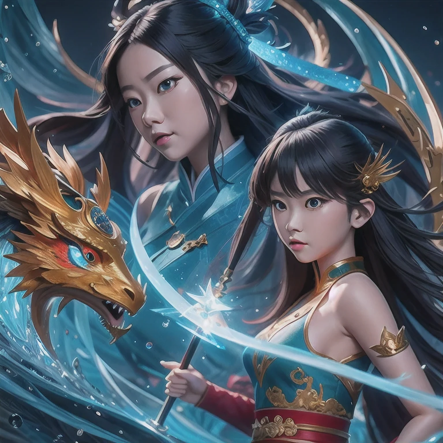 anime girl with a sword and a dragon in her hands, queen of the sea mu yanling, by Yang J, anime fantasy illustration, beautiful celestial mage, anime fantasy artwork, fantasy art style, by Li Song, g liulian art style, 2. 5 d cgi anime fantasy artwork, by Qu Leilei, xianxia fantasy, fanart best artstation,akira from china mythology