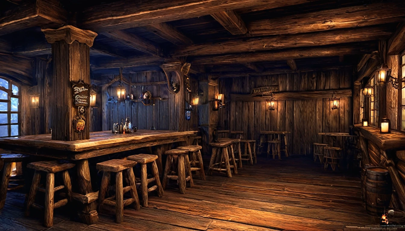 Dark fantasy, tavern, wooden walls and floors, hd, exterior
