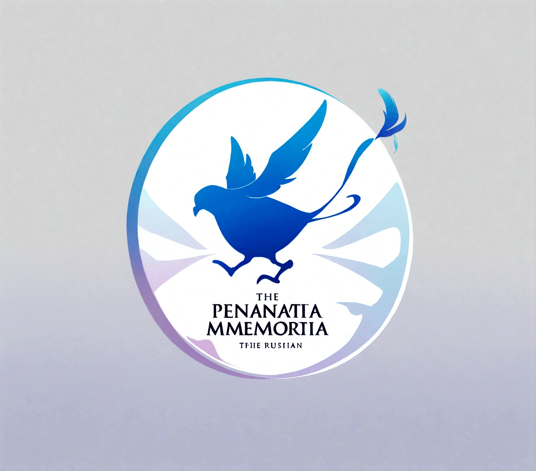 Create a modern, minimalistic logo design for a brand about music and movies called "PENAMEMORIA". The logo must be in minimalistic style and convey a sense of storytelling. The logo is a simple silhouette of a boy happily running with open arms and holding an acoustic guitar in his right hand. The boy is playing with a bird and a feather. Modern logo, unique, creative, fantastic, impressed on a white-shirt. Logo design with light colors