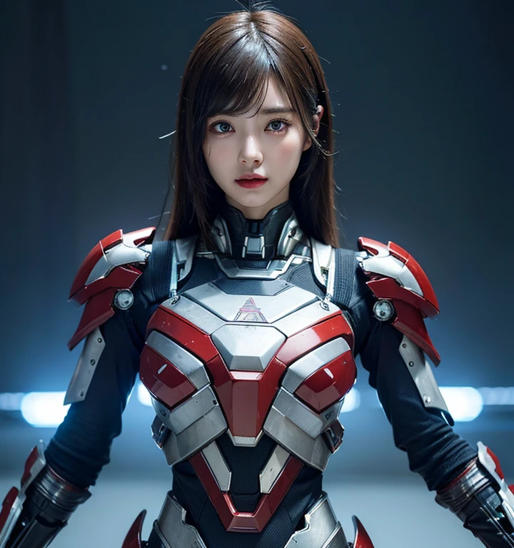 Textured skin, Super Detail, high details, High quality, Best Quality, hight resolution, 1080p, hard disk, Beautiful,(Iron Patriot),beautiful cyborg woman,Mecha Cyborg Girl,Battle Mode,Girl with a Mecha Body,She wears a futuristic Iron Patriot mech,Fulll Body Shot,A powerful cyborg woman, sleek and futuristic, with advanced mechanical augmentations that enhance her strength and capabilities.