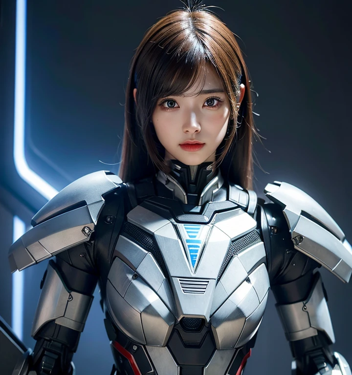 Textured skin, Super Detail, high details, High quality, Best Quality, hight resolution, 1080p, hard disk, Beautiful,(Iron Patriot),beautiful cyborg woman,Mecha Cyborg Girl,Battle Mode,Girl with a Mecha Body,She wears a futuristic Iron Patriot mech,Fulll Body Shot,A powerful cyborg woman, sleek and futuristic, with advanced mechanical augmentations that enhance her strength and capabilities.