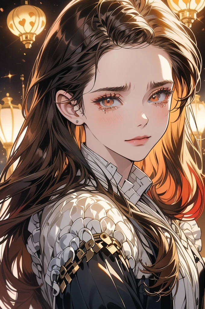 (masutepiece, Digital Art, Digital Illustration, 4K, 8K, Ultra-detailed, beautiful image, Sharp Image, Photorealistic, Raw photo, Perfect face, Perfect lines, Perfect eyes, Soft lighting) 1 woman, (Long Brown Hair,straight haired,Bullish gaze,Beautie,ellegance,mannish,Onepiece,Solid makeup,23 y-o woman,:1.3),Two handsome men in suits, (ember,Men in suits,well-muscled,Firm shoulder width,Adult male,Boyish hairstyle,English gentlemanly style,Man in his 30s with a cool expression,28-year-old man with bright smile:1.2),Antique furnishings,Antique Clamps,Antique chair,chandeliers,Crystal Glass,Luxury,fantastical light,Marble fireplace,wine glasses ,champagne,(First failure,heart-broken,Crying face,vexation:1.2),Crying a lot