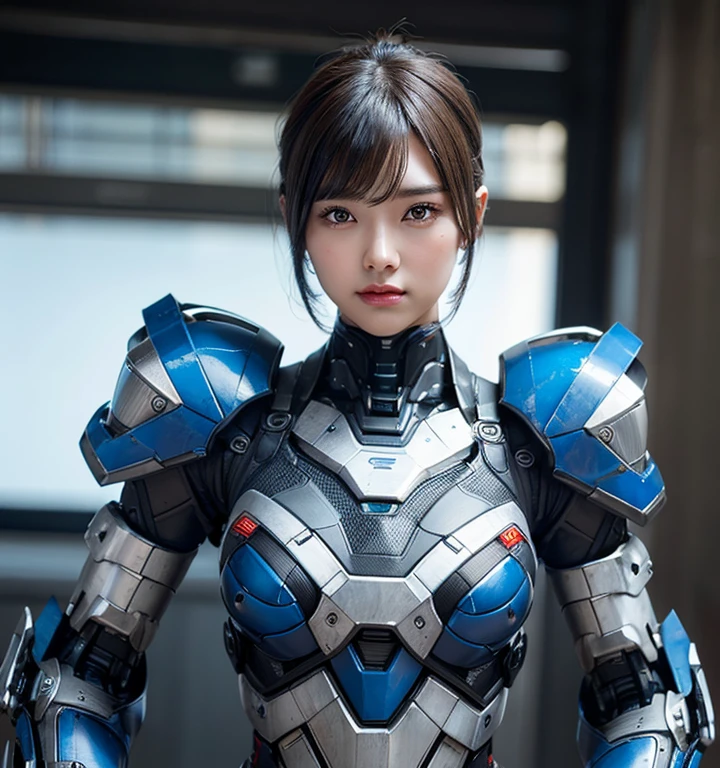 Textured skin, Super Detail, high details, High quality, Best Quality, hight resolution, 1080p, hard disk, Beautiful,(Iron Patriot),beautiful cyborg woman,Mecha Cyborg Girl,Battle Mode,Girl with a Mecha Body,She wears a futuristic Iron Patriot mech,Fulll Body Shot,A powerful cyborg woman, sleek and futuristic, with advanced mechanical augmentations that enhance her strength and capabilities.